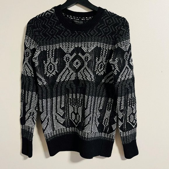 J Crew Black & White Cotton Wool Crew Neck Cabin Sweater, Size XS - Picture 2 of 11